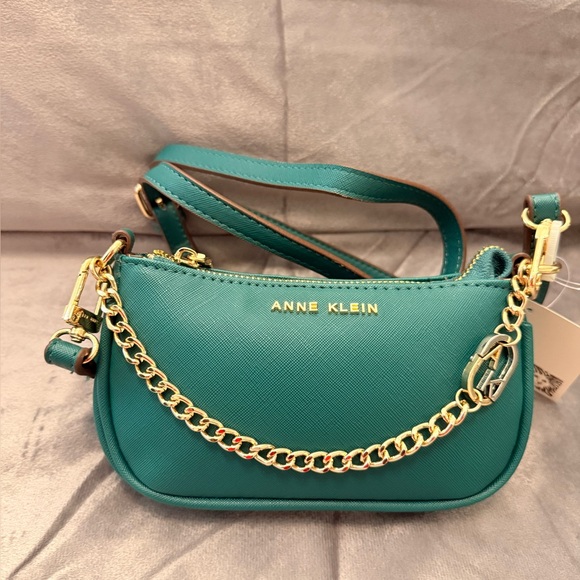 Anne Klein Handbags - NWT Anne Klein Mini Teal/Green Crossbody with Gold Chain Detail